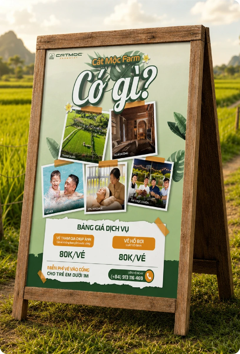 Bảng giới thiệu trải nghiệm tại Cát Mộc Farmstay